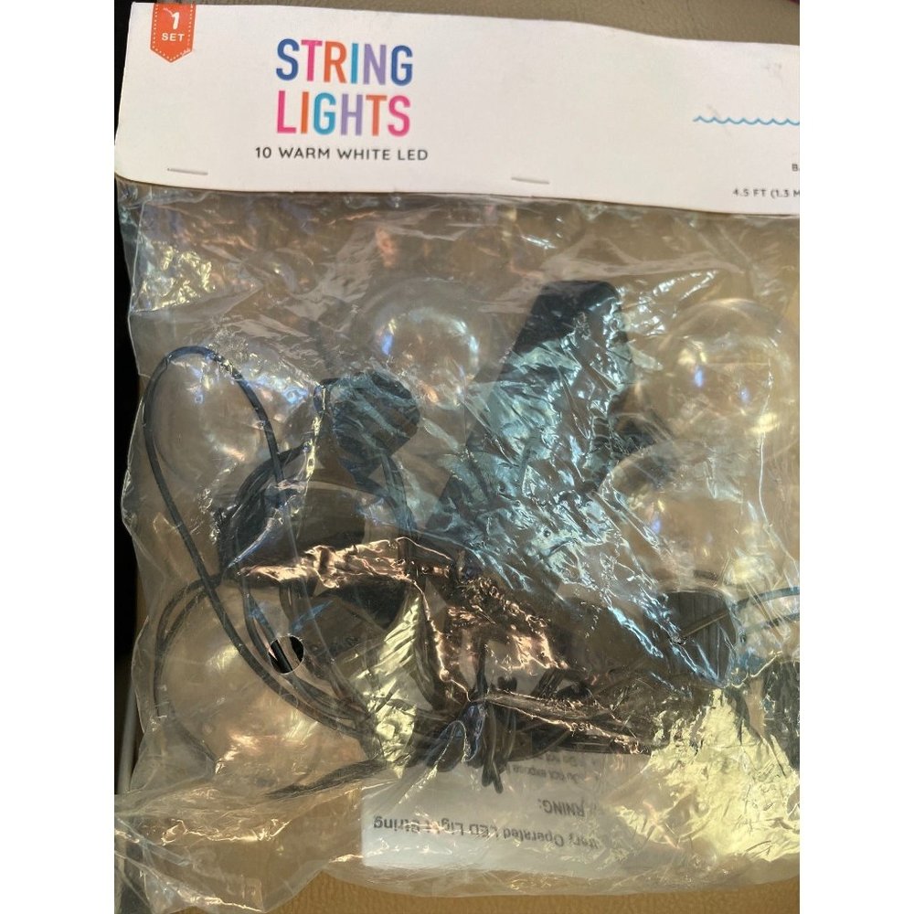 10 pc Warm White LED String Lights (Black)